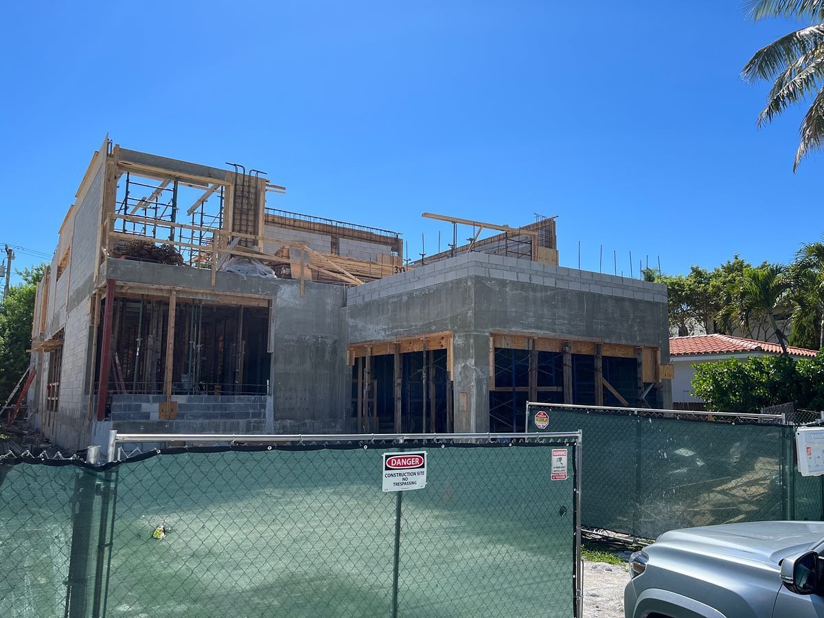 Custom home construction in progress in Miami