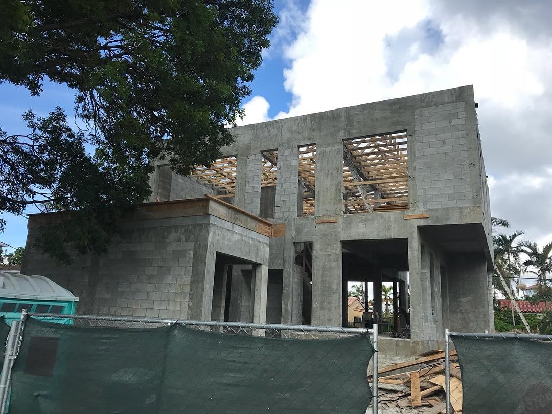 Custom home structure under construction in Miami